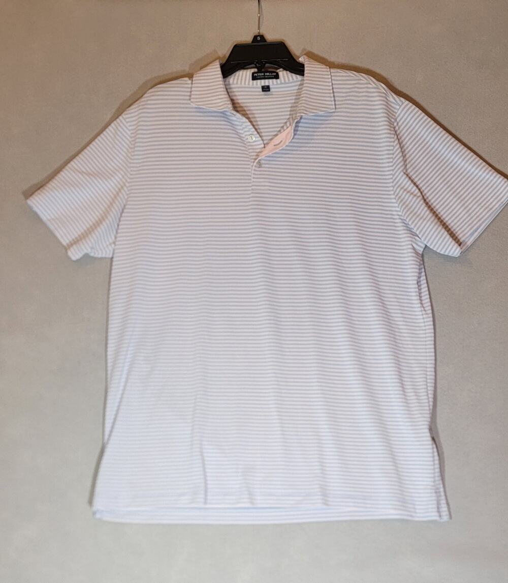 Peter Millar Crown Crafted Polo Shirt XL Light Blue Pink Stripe Luxury Slim Fit